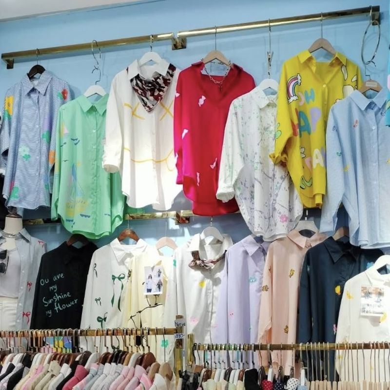 Colorful blouses at a wholesale shop in Bangkok